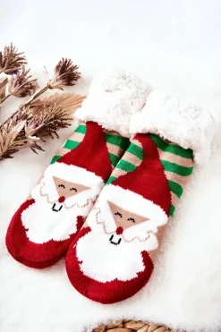 Discount Długie Skarpetki Świąteczny Wzór Mikołaj Zielono-Beżowe Skarpetki|Skarpetki