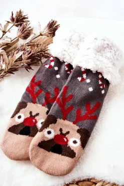 New Długie Skarpetki Świąteczny Wzór Pies Szare Skarpetki|Skarpetki