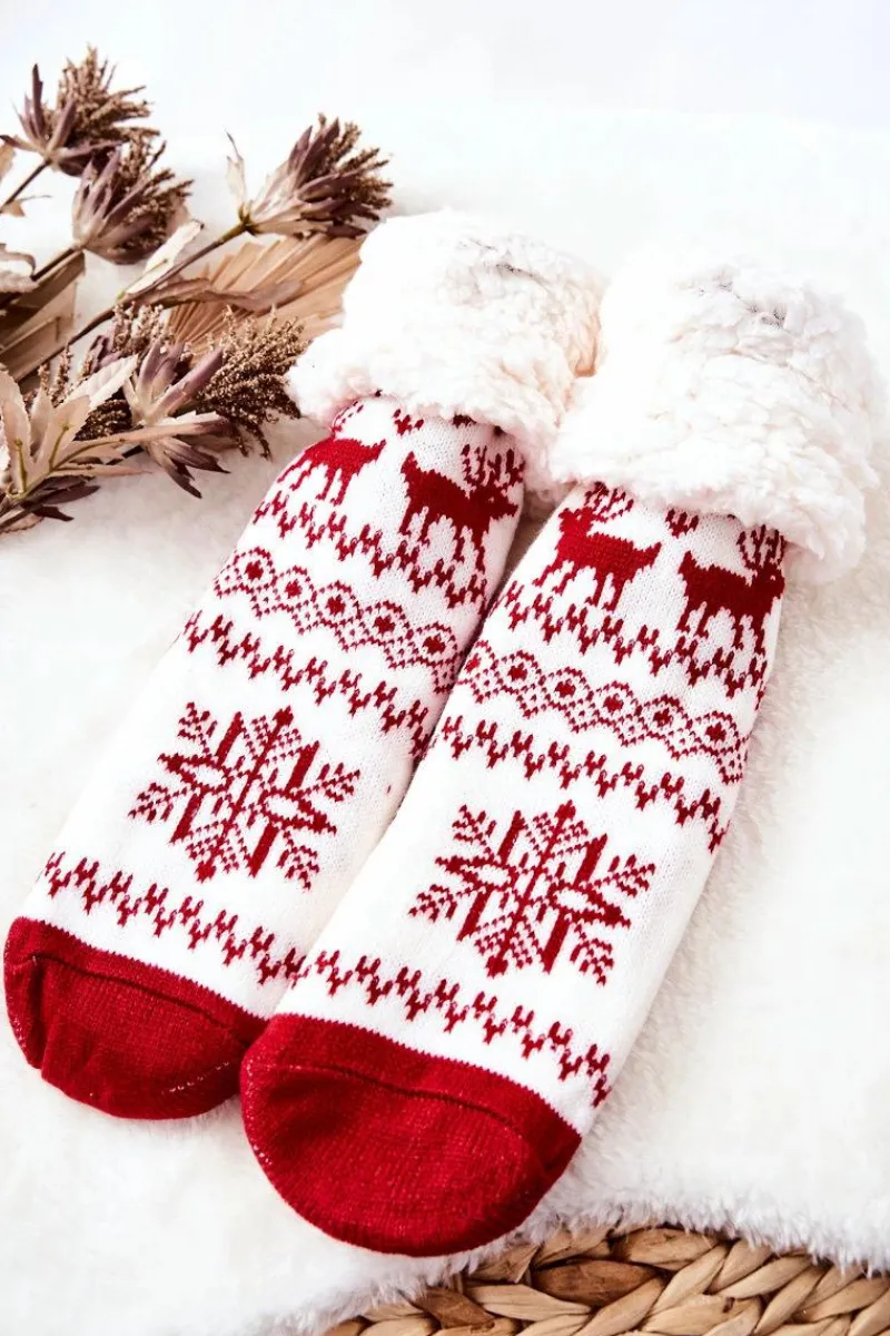 Best Długie Skarpetki Świąteczny Wzór Renifer Białe Skarpetki|Skarpetki