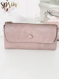 Portfele>Boto Duży Damski Portfel z Brelokiem Serduszko Pudrowy Róż