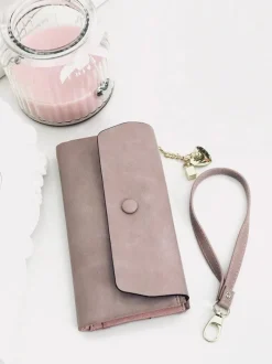 Portfele>Boto Duży Damski Portfel z Brelokiem Serduszko Pudrowy Róż