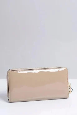 Portfele>Nobo Duży Damski Beżowy Lakierowany Portfel