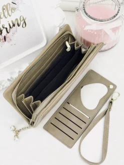 New Boto Duży Damski Beżowy Portfel