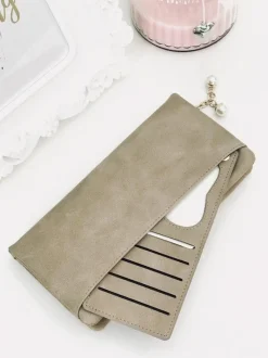 New Boto Duży Damski Beżowy Portfel