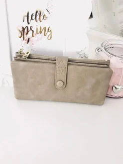 Clearance Boto Duży Damski Beżowy Portfel Złote Okucia