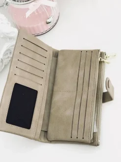 Clearance Boto Duży Damski Beżowy Portfel Złote Okucia