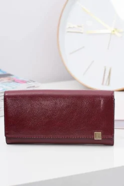 Portfele>Boto Duży Damski Bordowy Modny Portfel Złoty Zamek