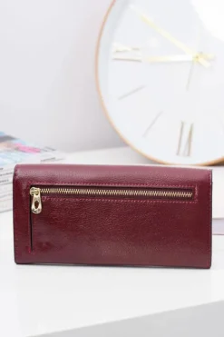 Portfele>Boto Duży Damski Bordowy Modny Portfel Złoty Zamek
