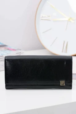 Portfele>Boto Duży Damski Czarny Modny Portfel Złoty Zamek