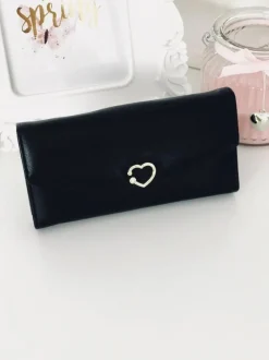Portfele>Boto Duży Damski Czarny Portfel z Serduszkiem