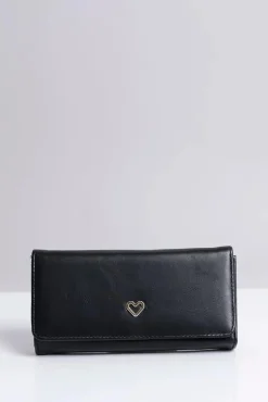 New Duży Damski Czarny Portfel Serduszko Portfele