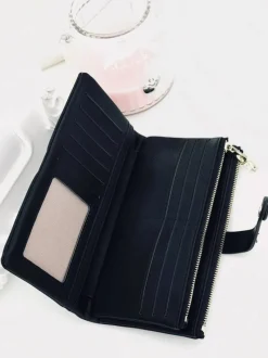 New Duży Damski Czarny Portfel Złote Okucia Portfele