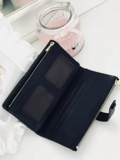 New Duży Damski Czarny Portfel Złote Okucia Portfele