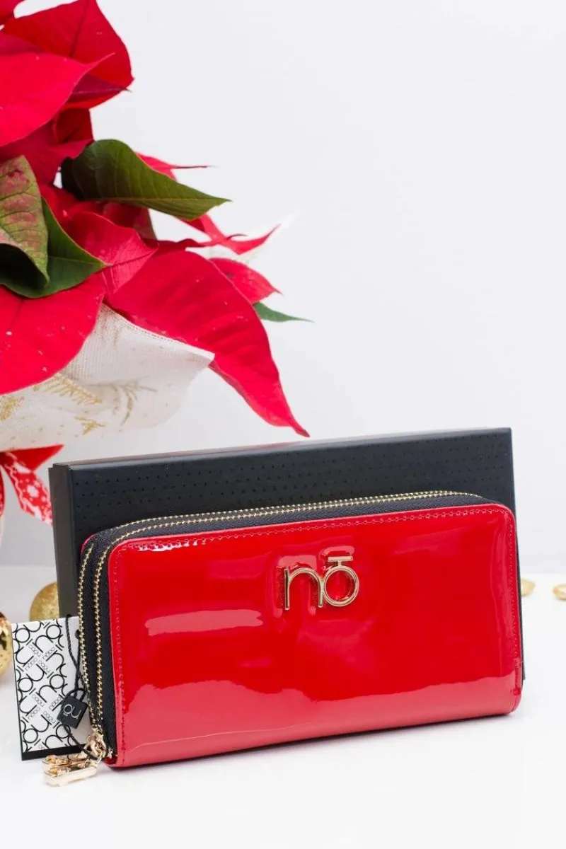 Outlet Boto Duży Damski Czerwony Lakierowany Portfel Nobo