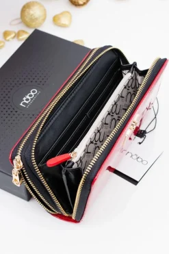 Outlet Boto Duży Damski Czerwony Lakierowany Portfel Nobo