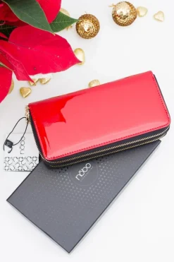 Outlet Boto Duży Damski Czerwony Lakierowany Portfel Nobo