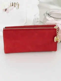 Sale Boto Duży Damski Czerwony Portfel z Brelokiem Serduszko