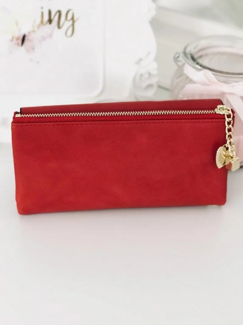 Sale Boto Duży Damski Czerwony Portfel z Brelokiem Serduszko