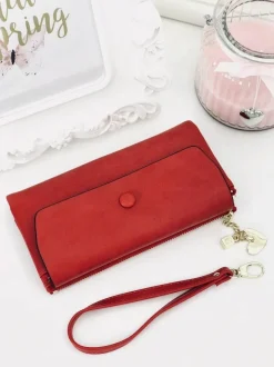 Sale Boto Duży Damski Czerwony Portfel z Brelokiem Serduszko