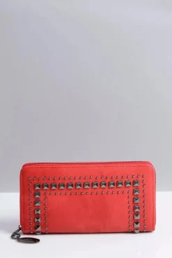 New Boto Duży Damski Czerwony Portfel z Ćwiekami