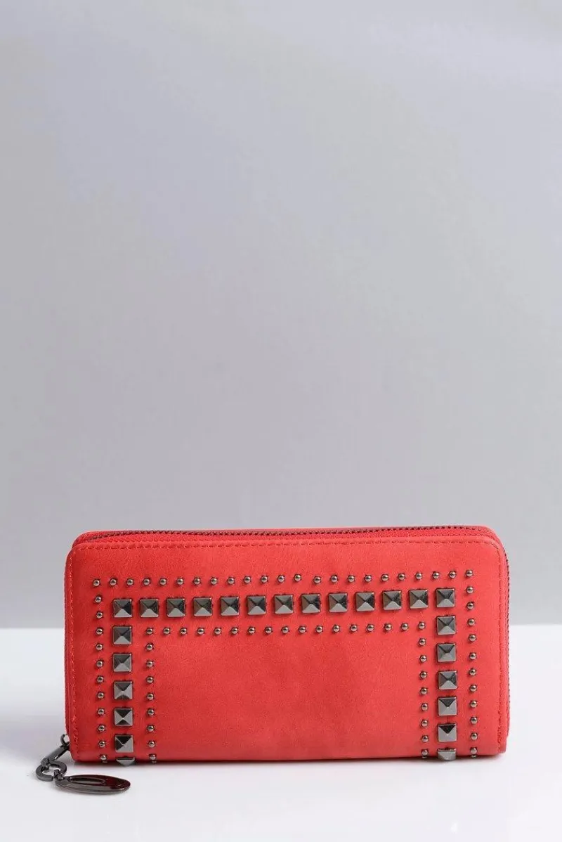 New Boto Duży Damski Czerwony Portfel z Ćwiekami