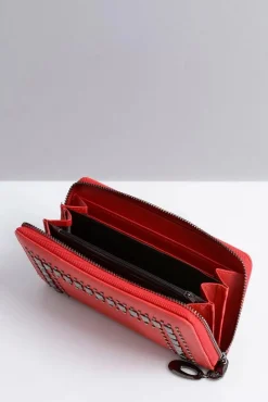 New Boto Duży Damski Czerwony Portfel z Ćwiekami