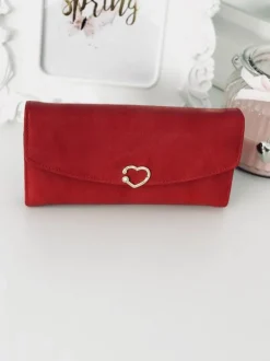 New Duży Damski Czerwony Portfel z Serduszkiem Portfele
