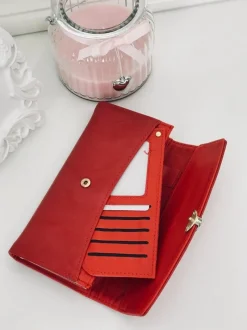 New Duży Damski Czerwony Portfel z Serduszkiem Portfele