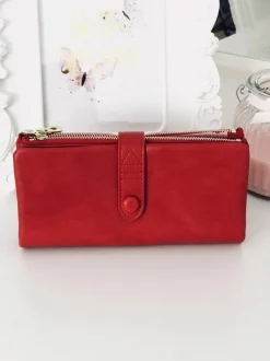 Portfele>Boto Duży Damski Czerwony Portfel Złote Okucia