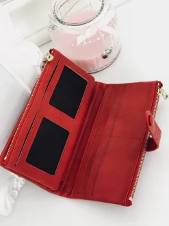 Portfele>Boto Duży Damski Czerwony Portfel Złote Okucia