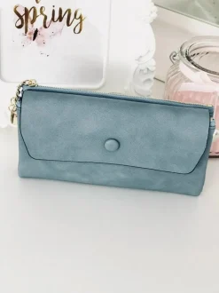 Portfele>Boto Duży Damski Niebieski Portfel z Brelokiem Serduszko