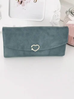 Discount Duży Damski Niebieski Portfel z Serduszkiem Portfele
