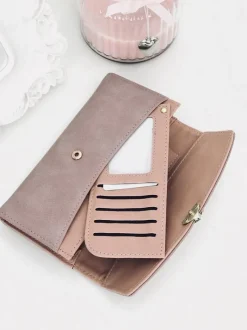 New Boto Duży Damski Portfel z Serduszkiem Pudrowy Róż