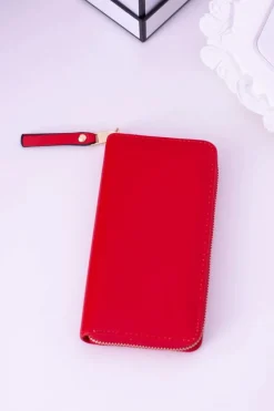 Sale Boto Duży Damski Prążkowany Czerwony Portfel Złote Okucia