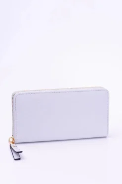 Hot Boto Duży Damski Prążkowany Szary Portfel Złote Okucia