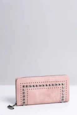 Online Duży Damski Różowy Portfel z Ćwiekami Portfele