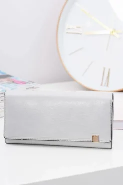 Outlet Boto Duży Damski Szary Modny Portfel Złoty Zamek