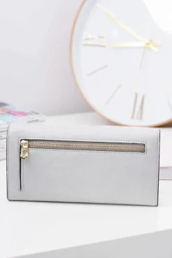 Outlet Boto Duży Damski Szary Modny Portfel Złoty Zamek