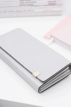 Outlet Boto Duży Damski Szary Modny Portfel Złoty Zamek