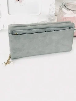 Clearance Duży Damski Szary Portfel Portfele