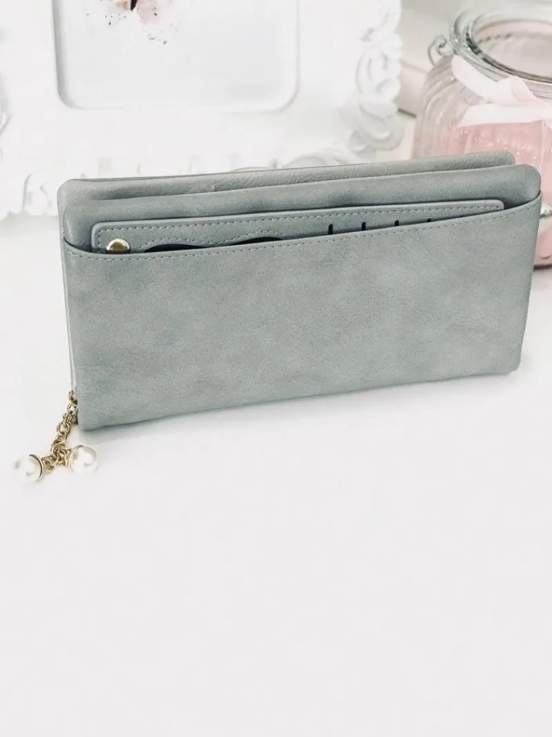 Clearance Duży Damski Szary Portfel Portfele