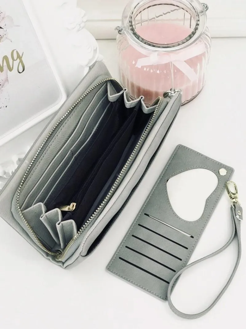 Clearance Duży Damski Szary Portfel Portfele