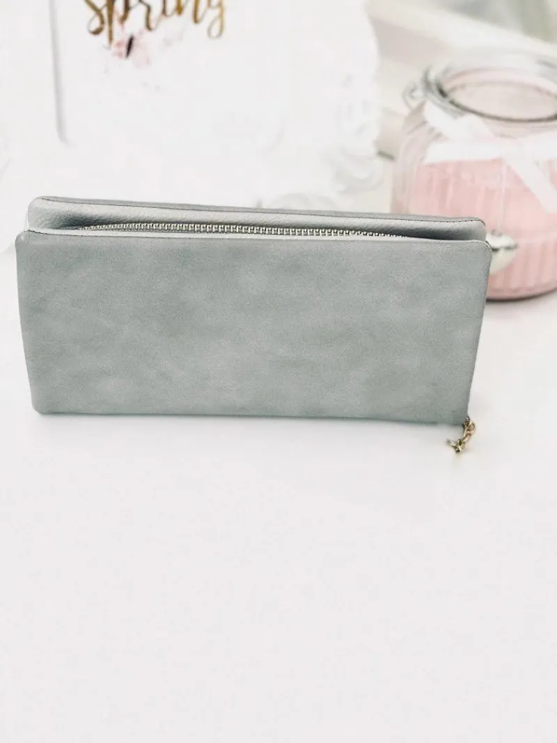 Clearance Duży Damski Szary Portfel Portfele