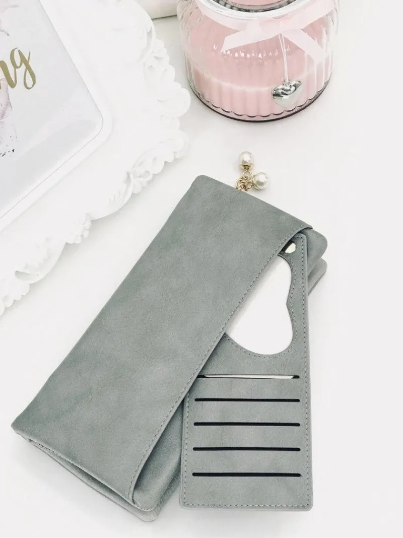 Clearance Duży Damski Szary Portfel Portfele