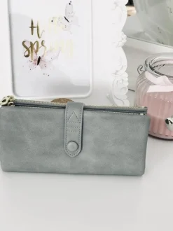 Portfele>Boto Duży Damski Szary Portfel Złote Okucia