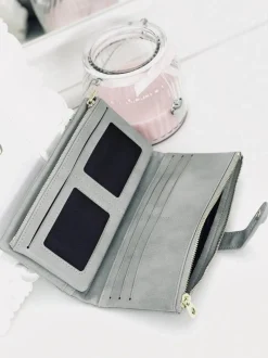 Portfele>Boto Duży Damski Szary Portfel Złote Okucia