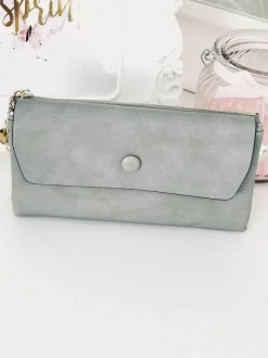 Online Duży Damski Szary Portfel z Brelokiem Serduszko Portfele