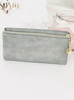 Online Duży Damski Szary Portfel z Brelokiem Serduszko Portfele