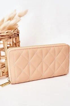 Online Duży Pikowany Portfel Damski Beżowy Portfele