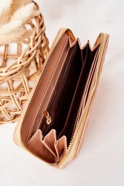 Online Duży Pikowany Portfel Damski Beżowy Portfele